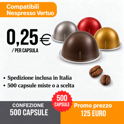 500 capsule compatibili Nespresso Vertuo a 125 euro, spedizione inclusa in Italia
