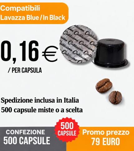 Capsule compatibili Lavazza Blue / In Black – 500 capsule — 500 capsule a 79.00 euro, spedizione inclusa in Italia