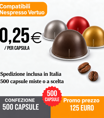 500 capsule compatibili Nespresso Vertuo a 125 euro, spedizione inclusa in Italia